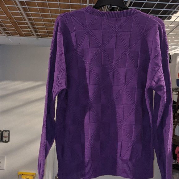 VTG American Crew Club Sweater - Purple with Pattern - Made in USA - 100% Cotton - Picture 6 of 11